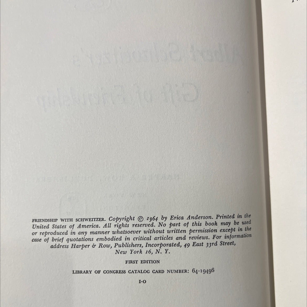 albert schweitzer's gift of friendship book, by erica anderson, 1964 Hardcover image 3