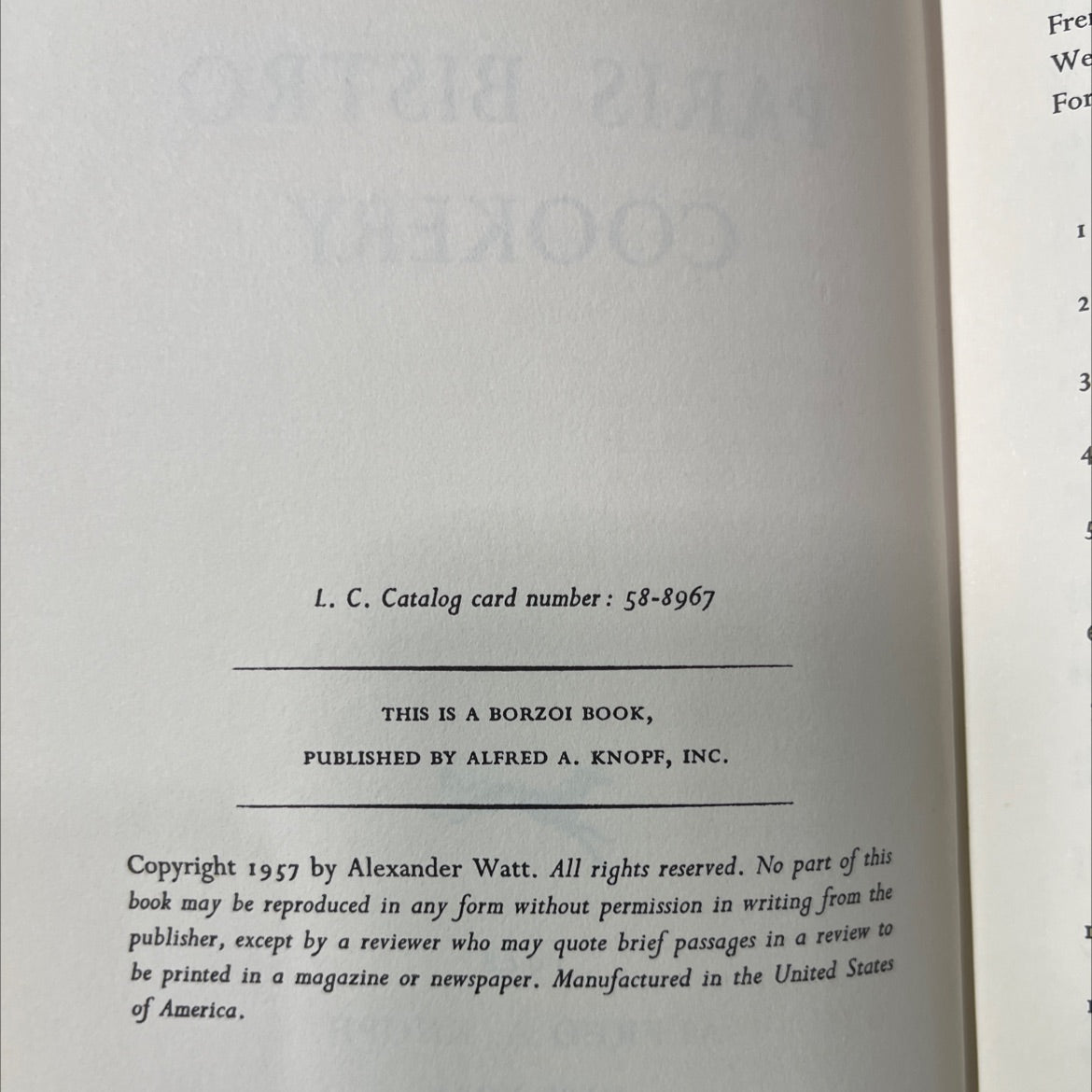 alexander watt paris bistro cookery book, by Alexander Watt, 1958 Hardcover image 3