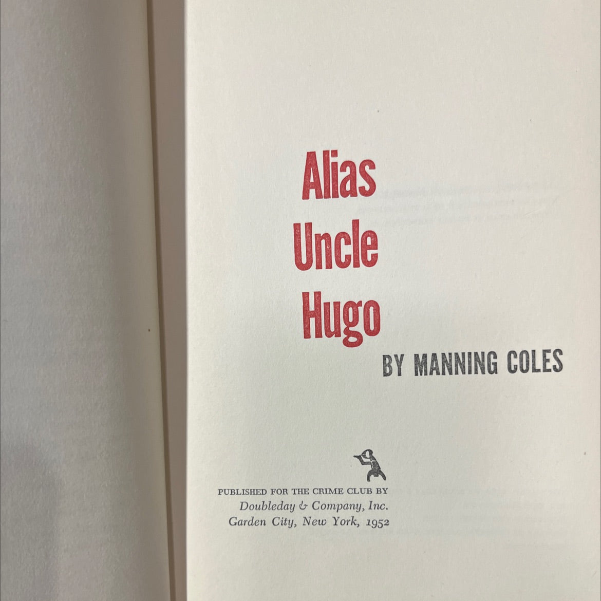 alias uncle hugo book, by manning coles, 1952 Hardcover image 2