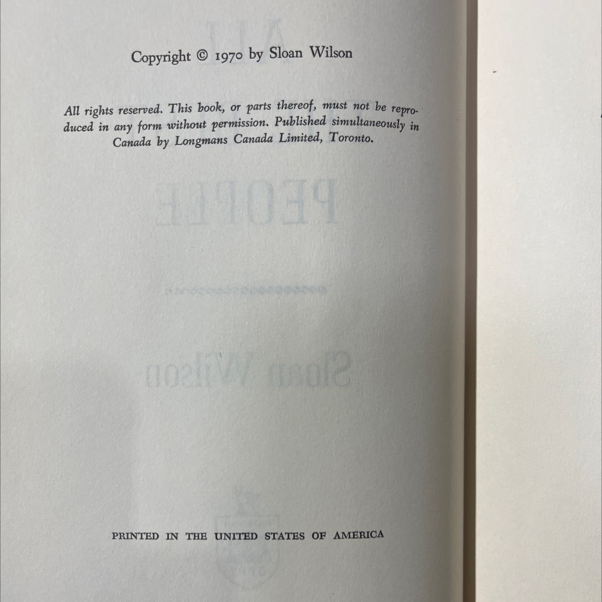 all the best people book, by Sloan Wilson, 1970 Hardcover image 3