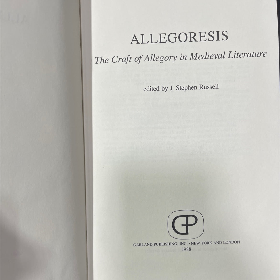 allegoresis the craft of allegory in medieval literature book, by J. Stephen Russell, 1988 Hardcover image 2