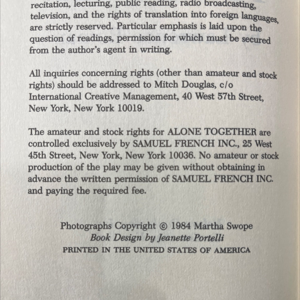 alone together book, by Lawrence Roman, 1984 Hardcover image 3