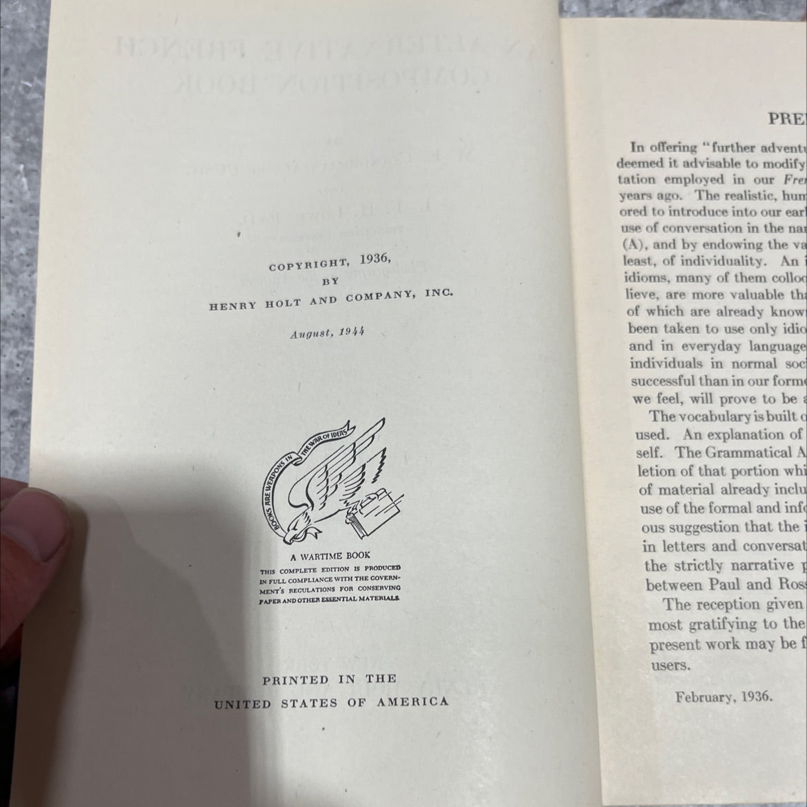 alternative french composition book book, by m. e. coindreau, l. f. h. loowe, 1944 Hardcover image 3