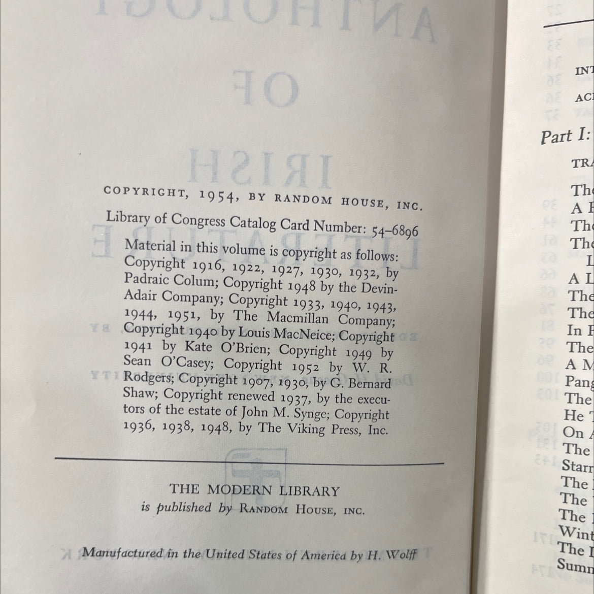 an anthology of irish literature book, by David H. Greene, 1954 Hardcover image 3