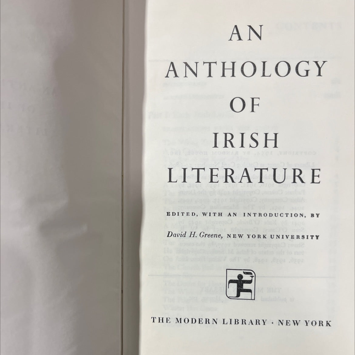 an anthology of irish literature book, by David H. Greene, 1954 Hardcover image 2