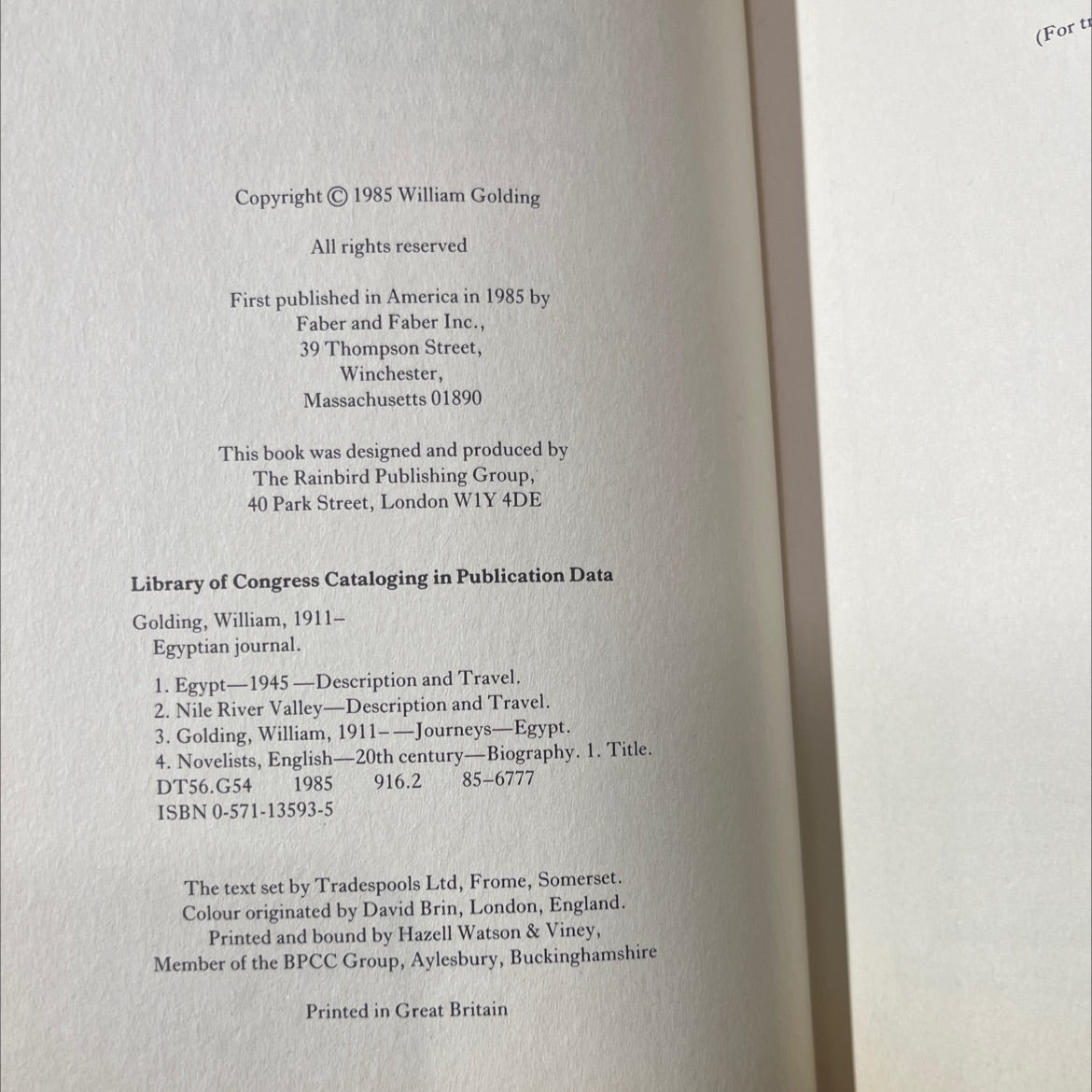 an egyptian journal book, by william golding, 1985 Hardcover image 3