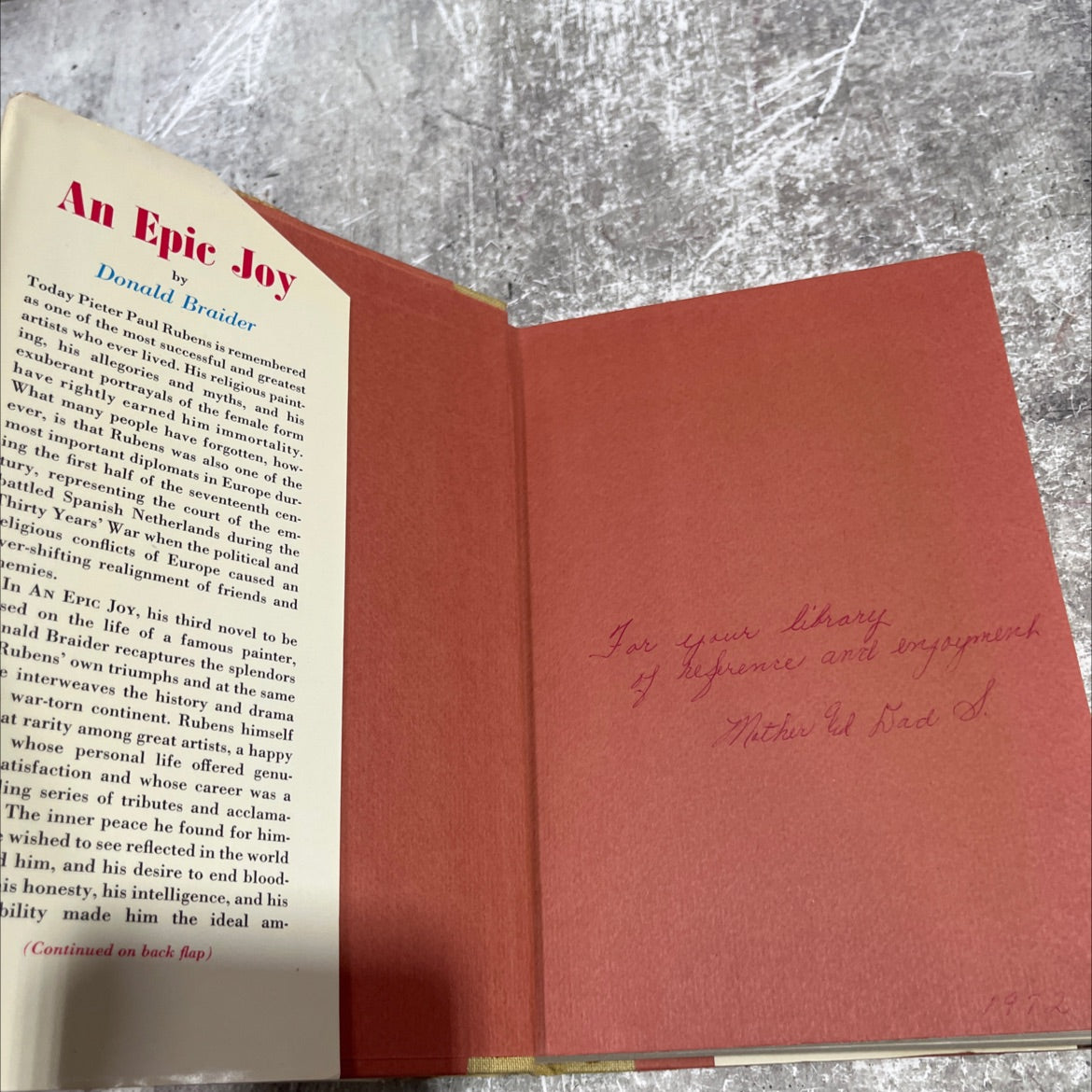 an epic joy a novel based on the life of rubens book, by donald braider, 1971 Hardcover image 4