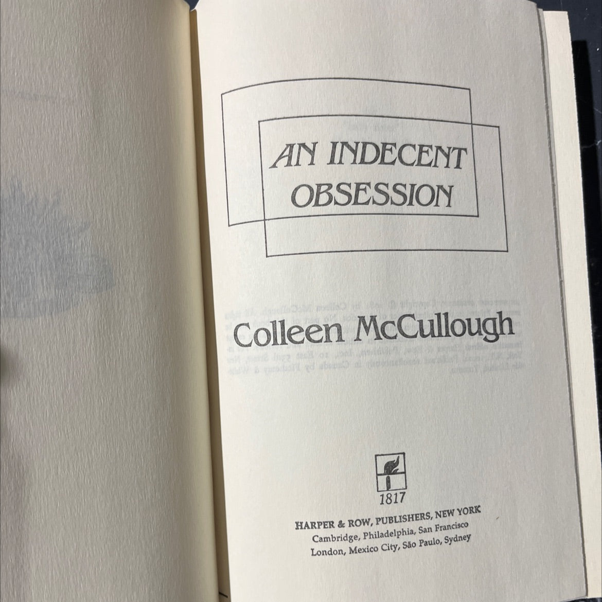 an indecent obsession book, by Colleen McCullough, 1981 Hardcover image 2