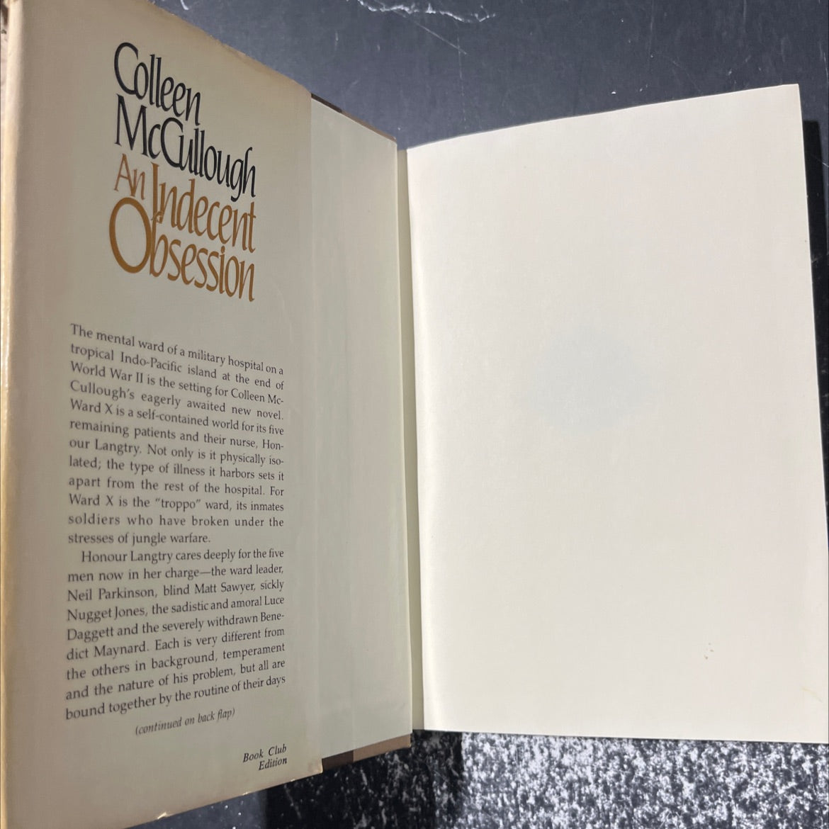 an indecent obsession book, by Colleen McCullough, 1981 Hardcover image 4