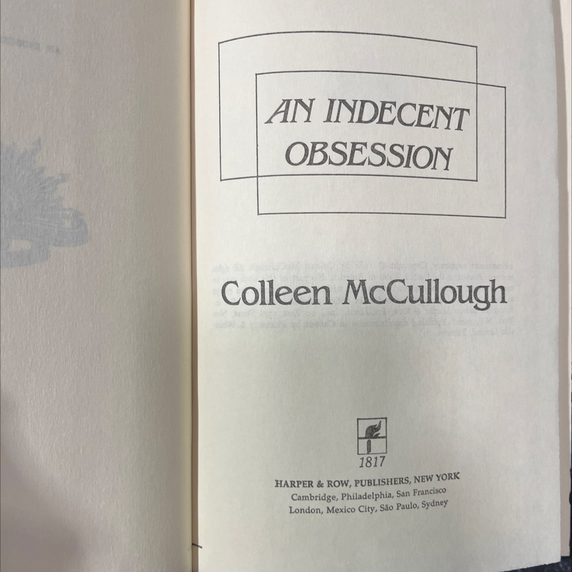 an indecent obsession book, by colleen mccullough, 1981 Hardcover image 2