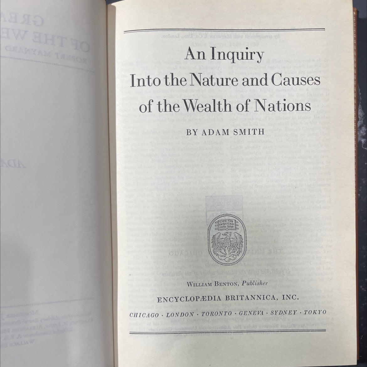an inquiry into the nature and causes of the wealth of nations book, by adam smith, 1952 Hardcover image 2