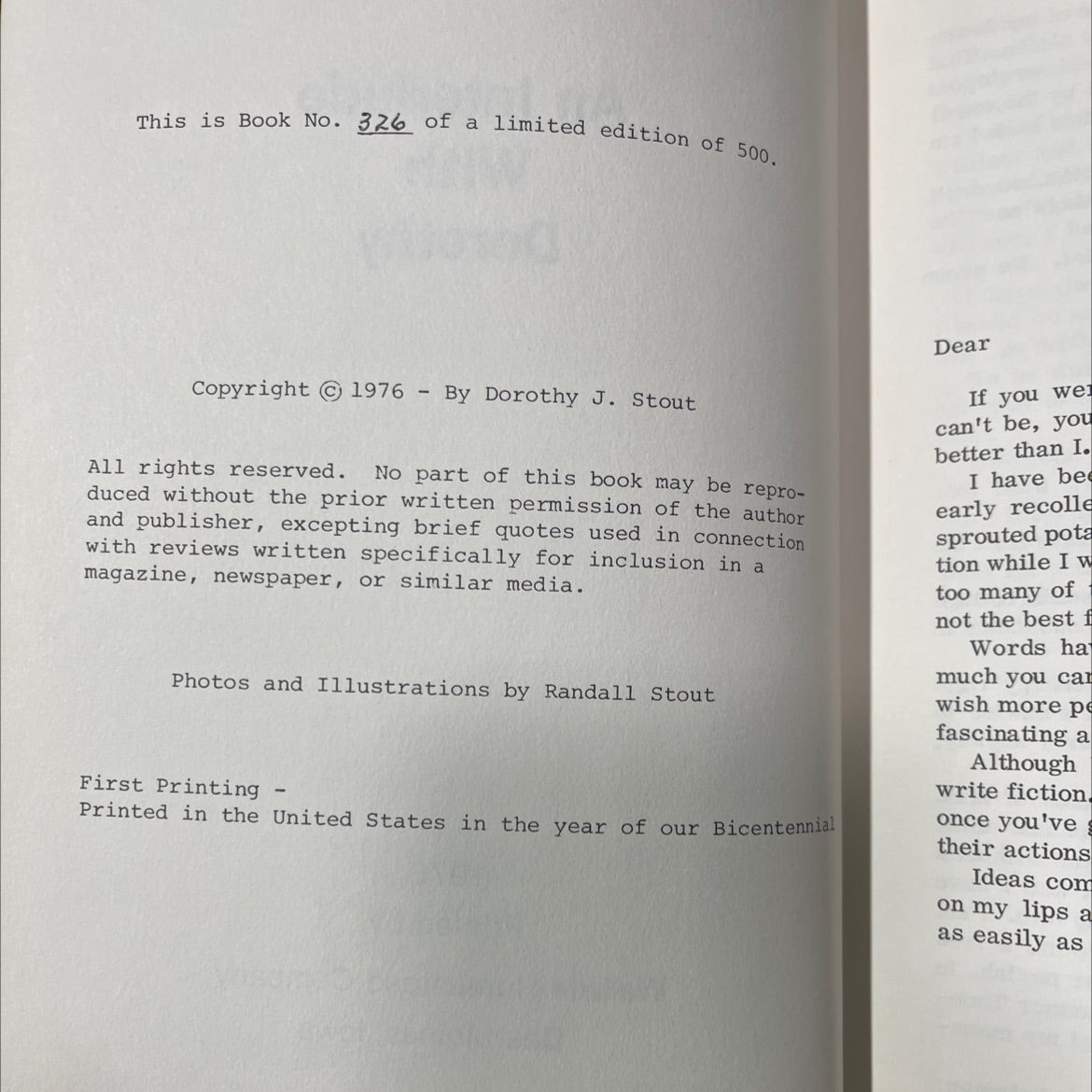 an interlude with dorothy book, by dorothy j. stout, 1976 Hardcover image 3