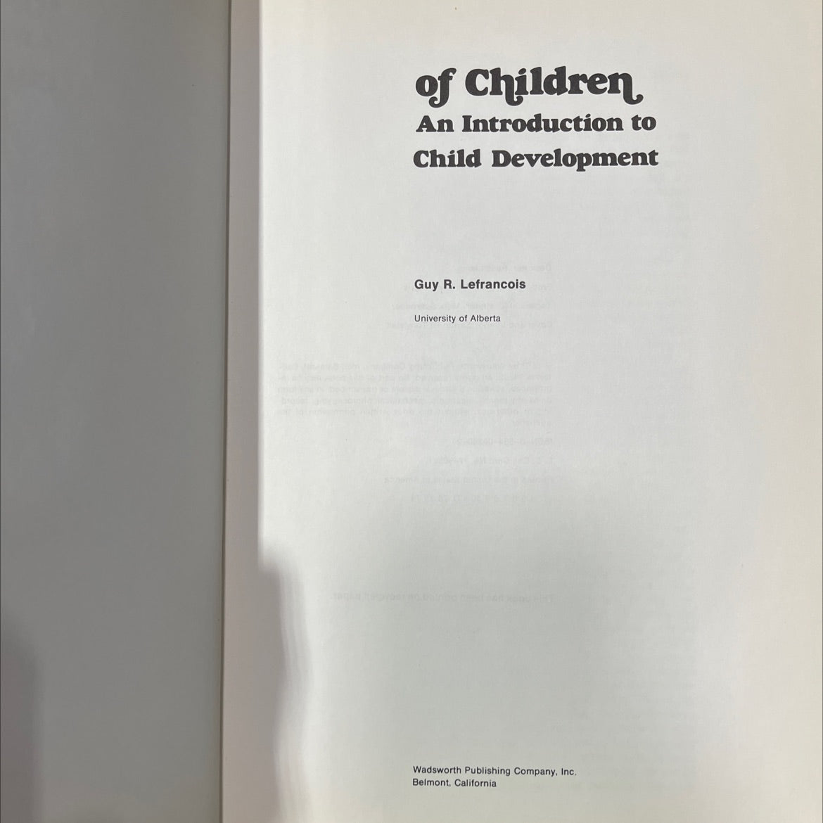 an introduction to child development book, by guy r. lefrancois, 1973 Hardcover image 2