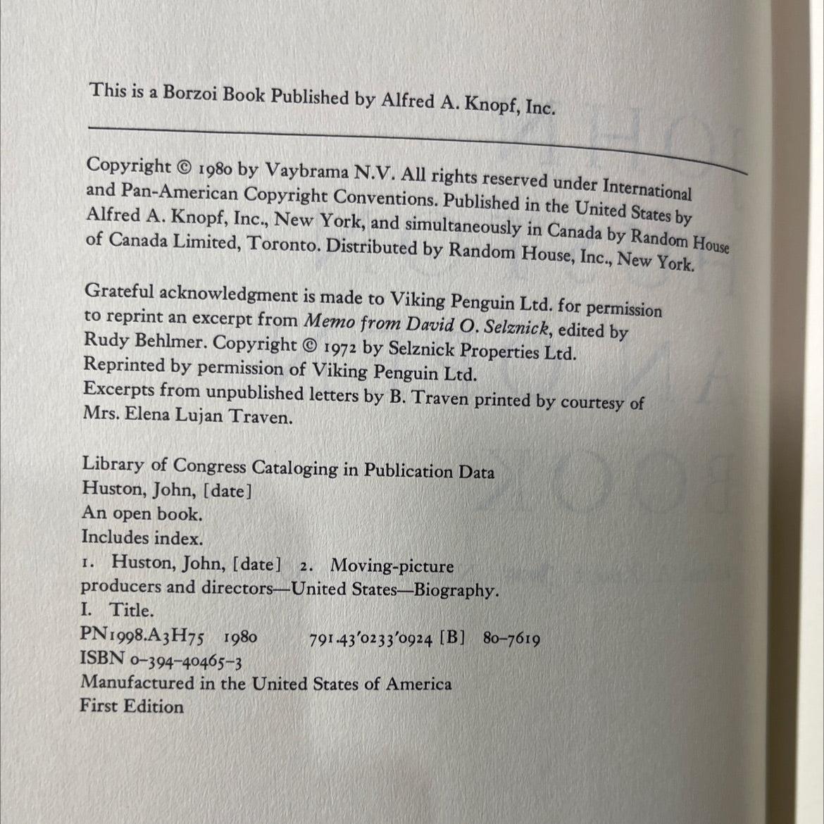 an open book book, by john huston, 1980 Hardcover image 3