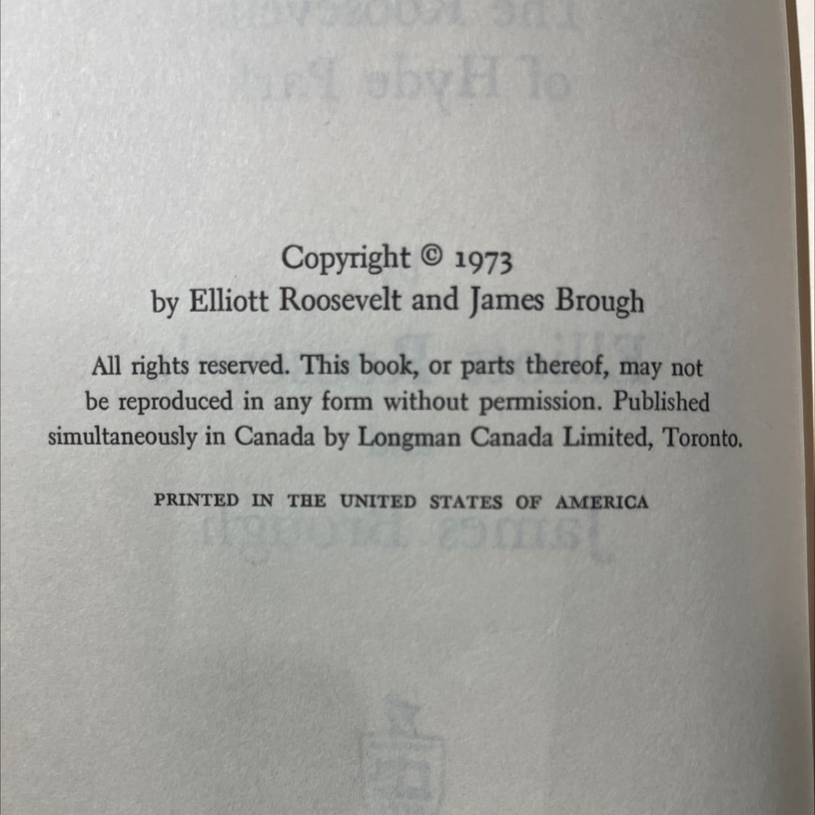 an untold story the roosevelts of hyde park book, by Elliott Roosevelt and James Brough, 1973 Hardcover image 3