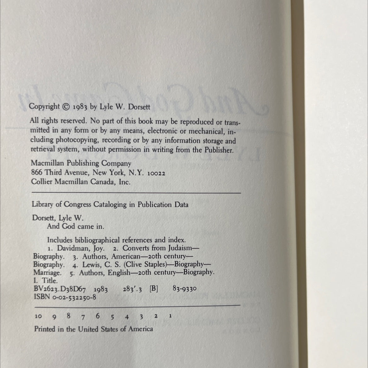 and god came in book, by lyle w. dorsett, 1983 Hardcover image 3