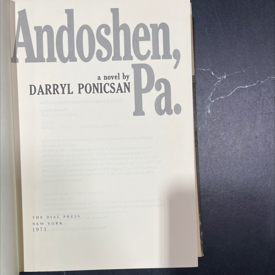 andoshen, pa; a novel book, by darryl ponicsan, 1973 Hardcover image 2