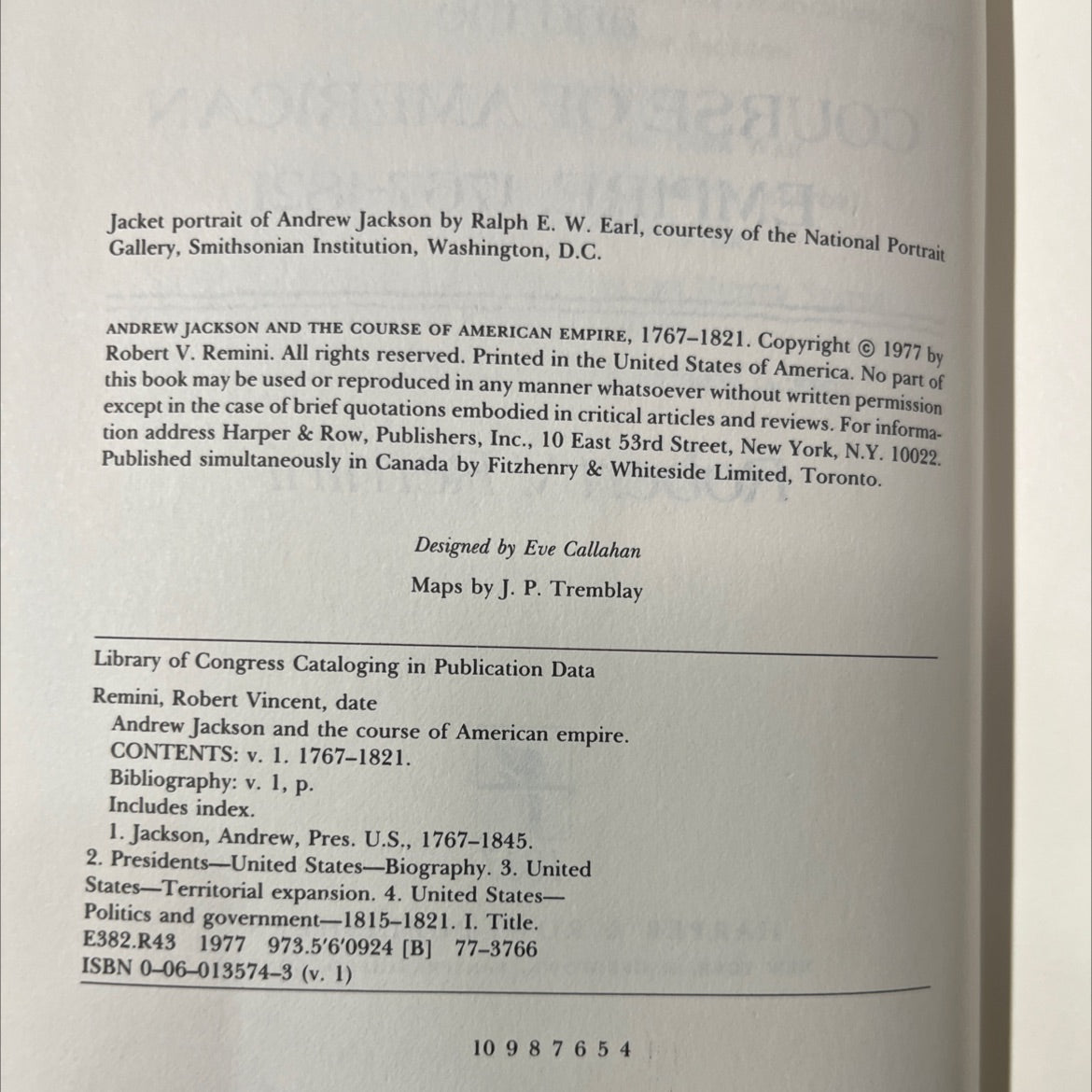andrew jackson and the course of american empire, 1767-1821 book, by Robert V. Remini, 1977 Hardcover image 3