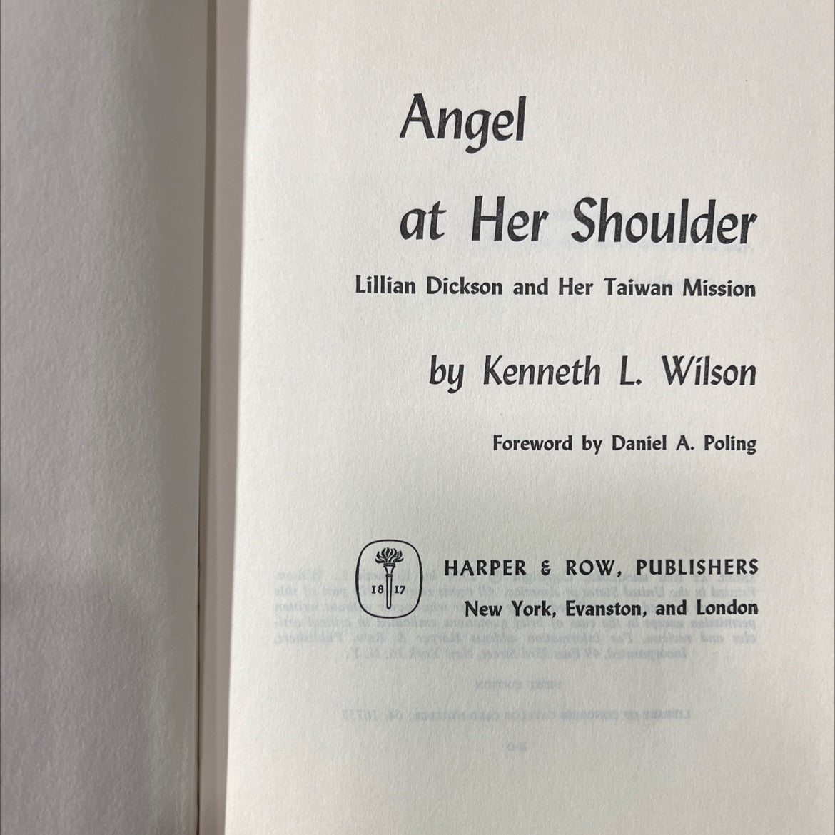 angel at her shoulder lillian dickson and her taiwan mission book, by kenneth l. wilson, 1964 Hardcover image 2