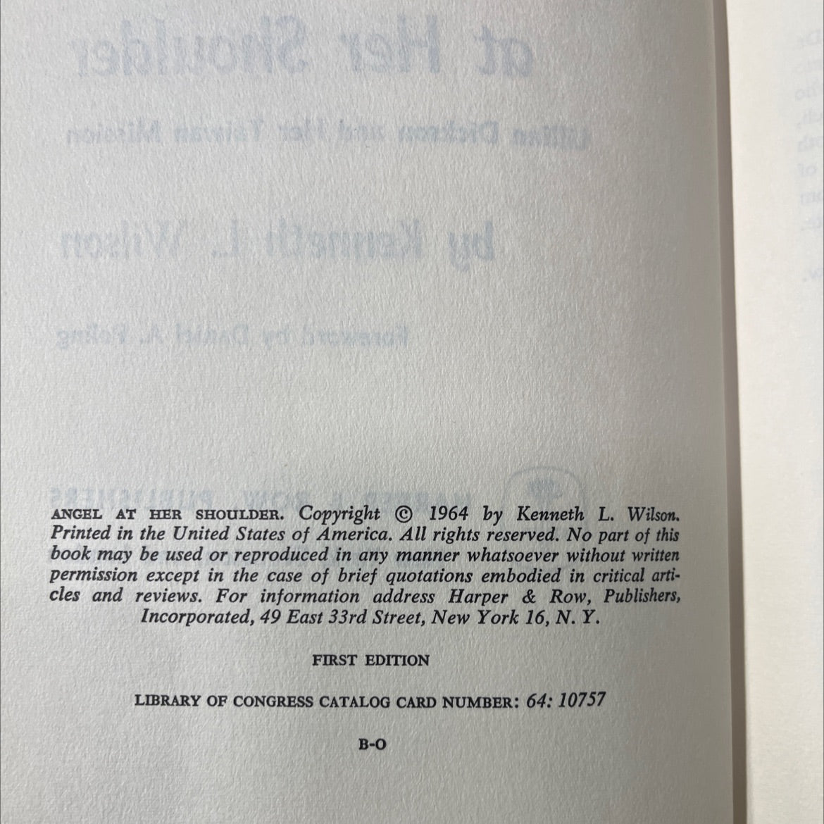 angel at her shoulder lillian dickson and her taiwan mission book, by kenneth l. wilson, 1964 Hardcover image 3