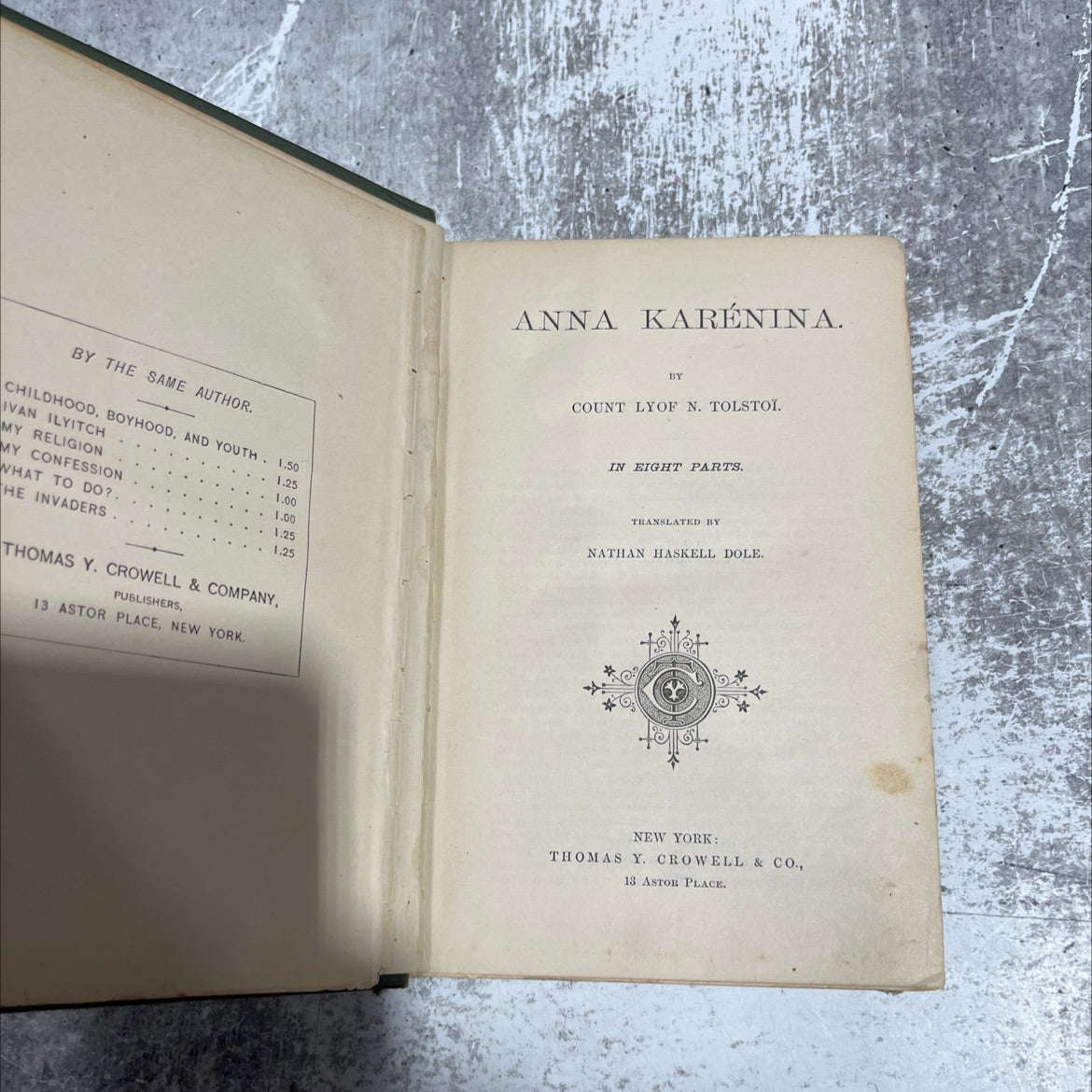 anna karenina book, by count lyof n. tolstoi, 1886 Hardcover, Rare, Antique image 2
