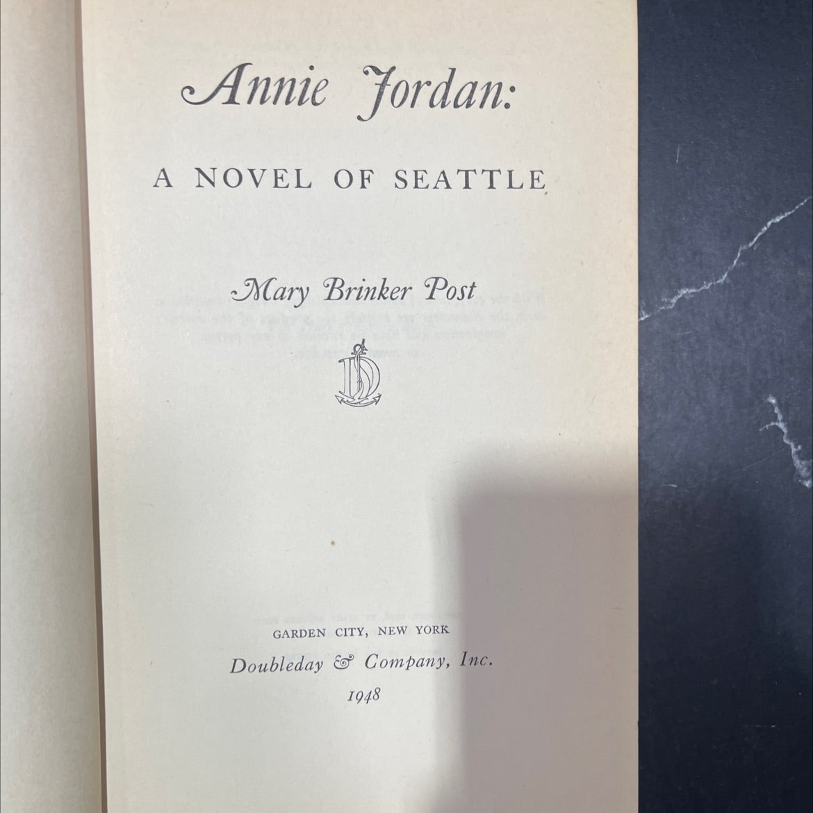 annie jordan: a novel of seattle book, by mary brinker post, 1948 Hardcover image 2