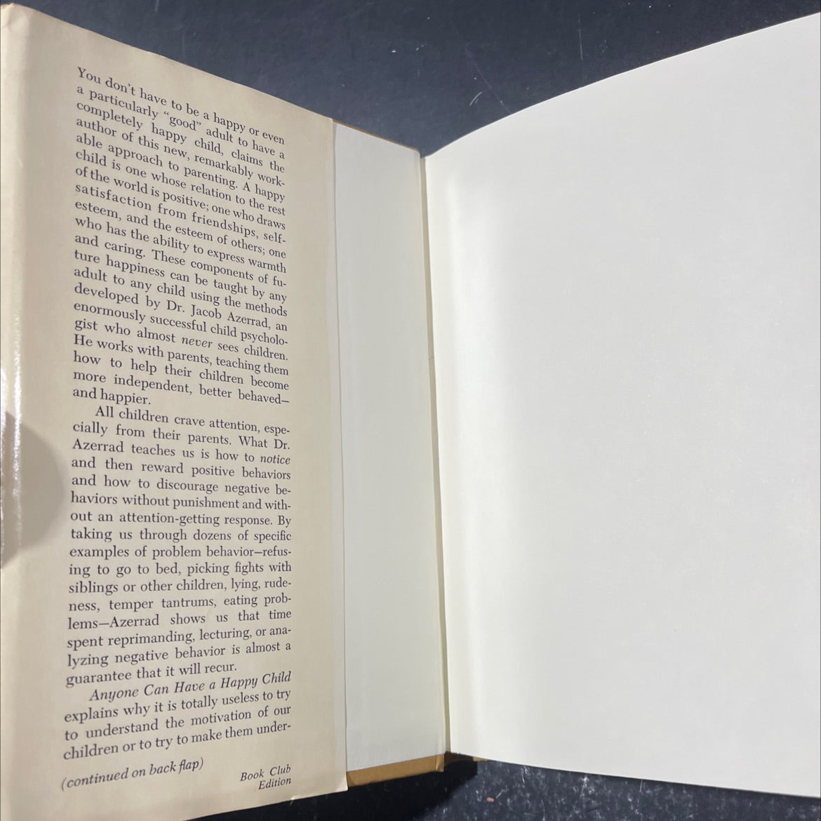 anyone can have a happy child the simple secret of positive parenting book, by Jacob Azerrad, PH.D., 1980 Hardcover image 4