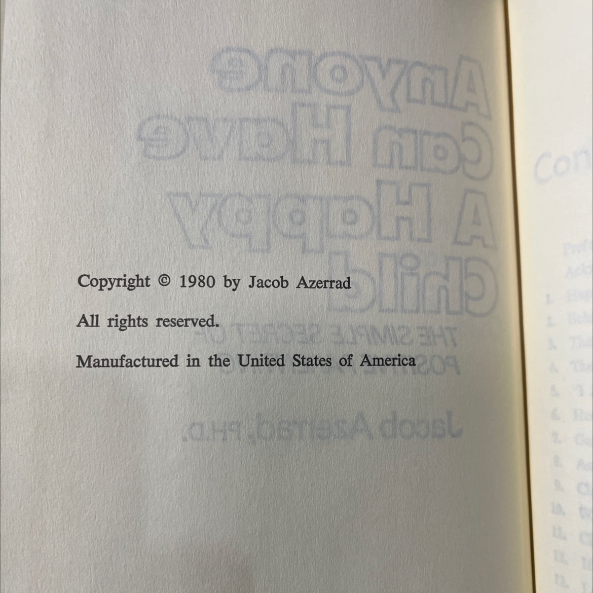 anyone can have a happy child the simple secret of positive parenting book, by Jacob Azerrad, PH.D., 1980 Hardcover image 3