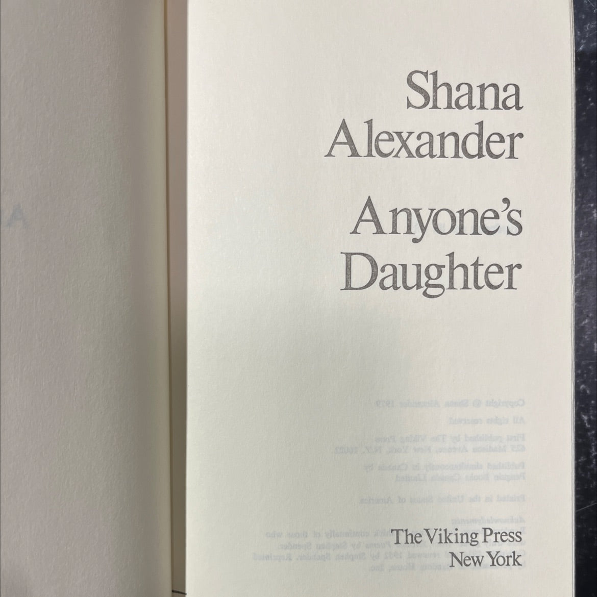 anyone's daughter book, by shana alexander, 1979 Hardcover image 2
