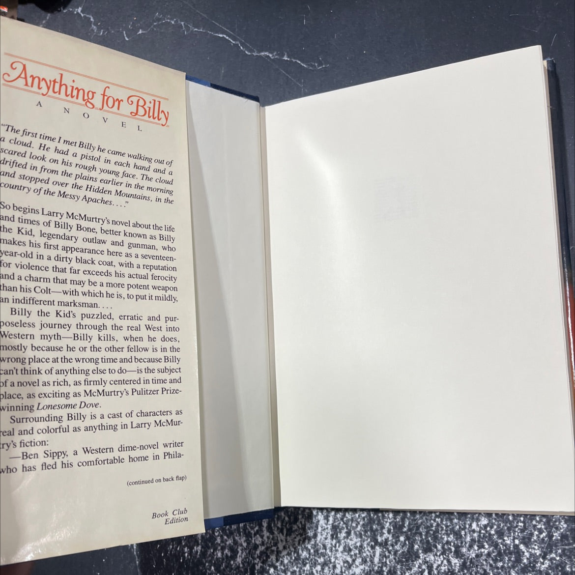 anything for billy book, by Larry McMurtry, 1988 Hardcover image 4