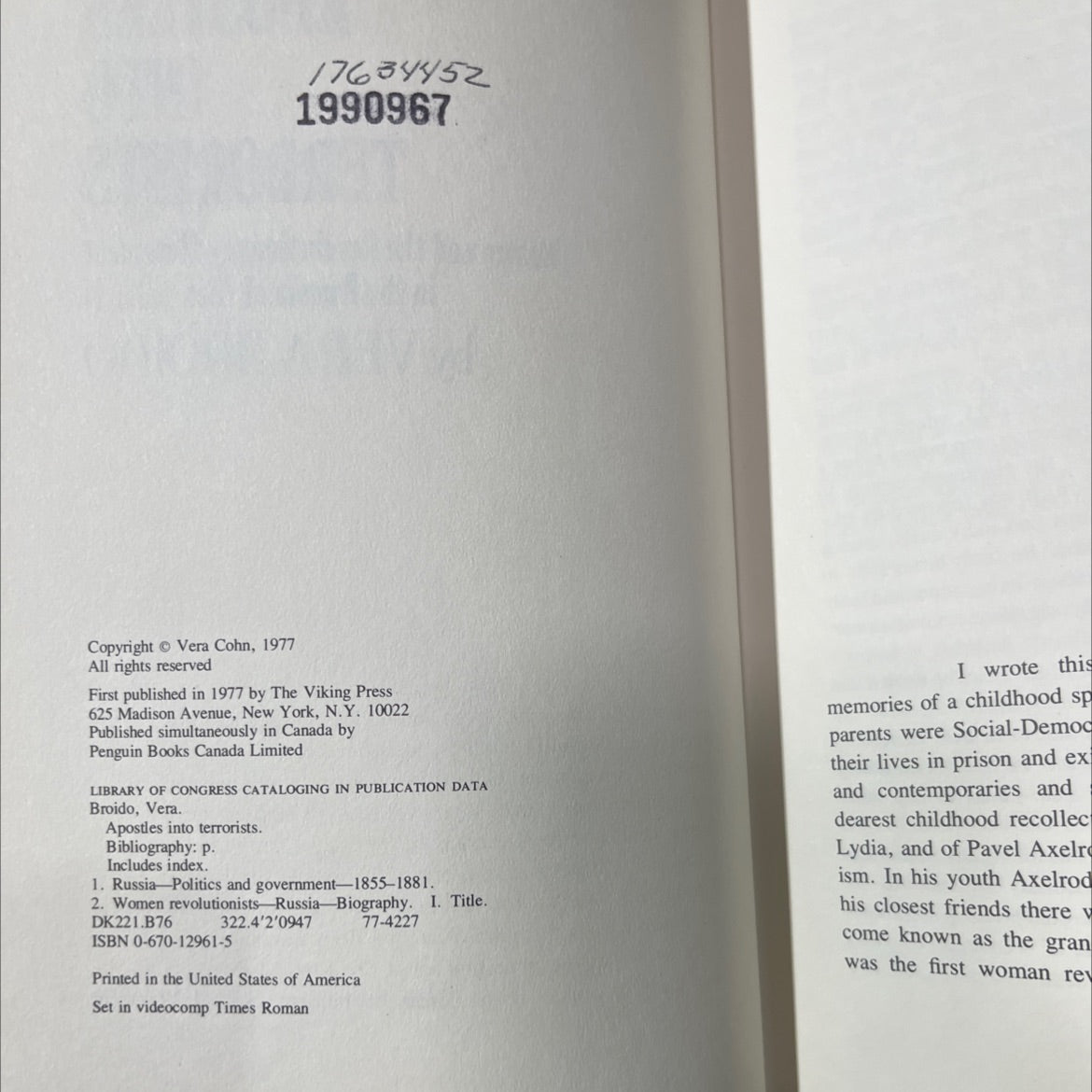 apostles into terrorists book, by vera broido, 1977 Hardcover image 3