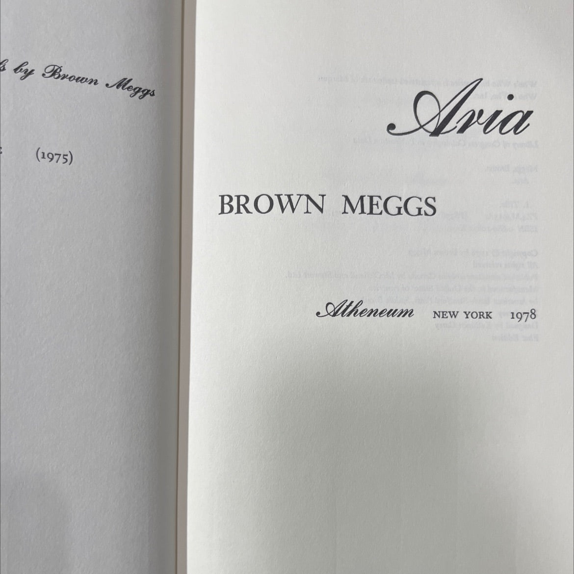aria book, by Brown Meggs, 1978 Hardcover image 2