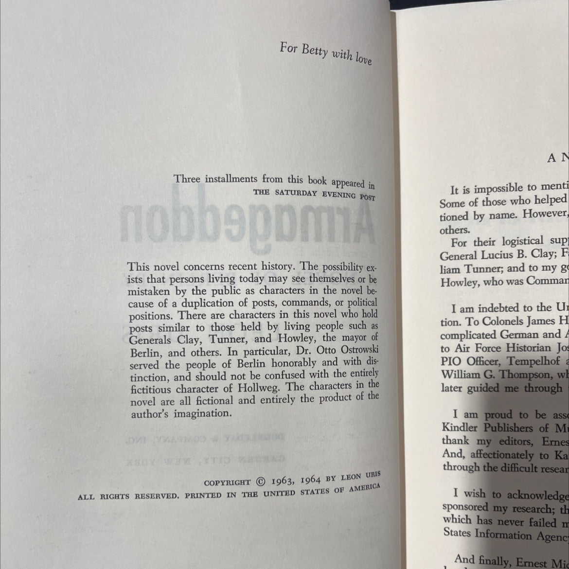 armageddon a novel of berlin book, by leon uris, 1964 Hardcover image 3