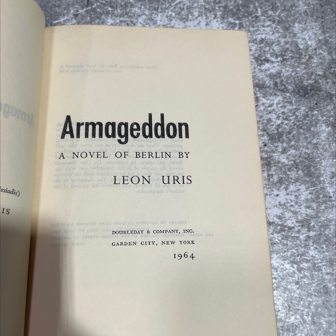 armageddon book, by leon uris, 1964 Hardcover image 2