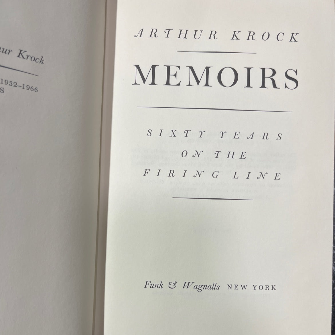 arthur krock memoirs sixty years on the firing line book, by arthur krock, 1968 Hardcover image 2