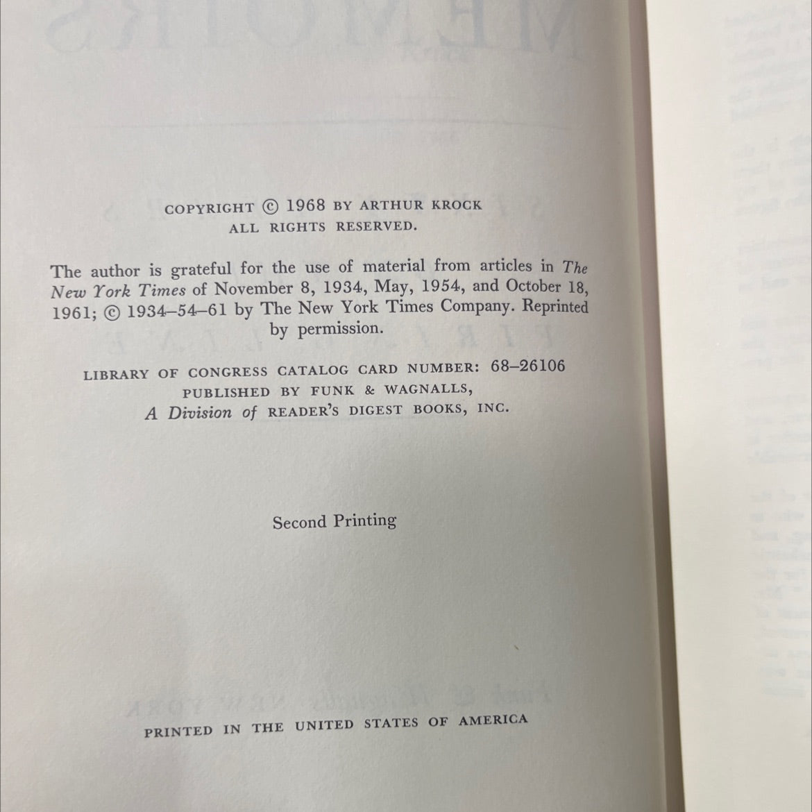 arthur krock memoirs sixty years on the firing line book, by arthur krock, 1968 Hardcover image 3
