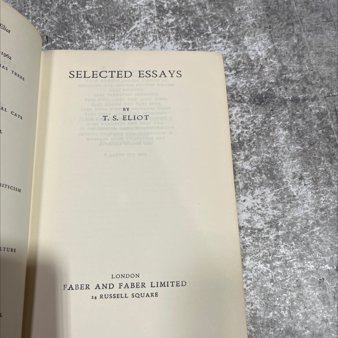 as trees al cats criticism literature selected essays book, by T. S. Eliot, 1969 Hardcover image 2