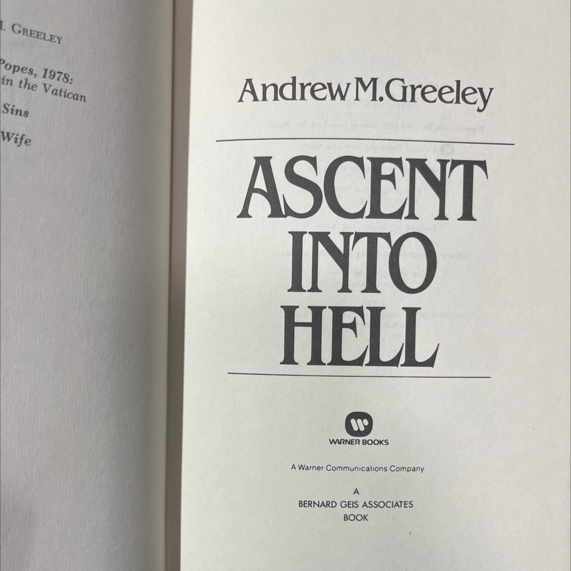 ascent into hell book, by Andrew M. Greeley, 1983 Hardcover image 2