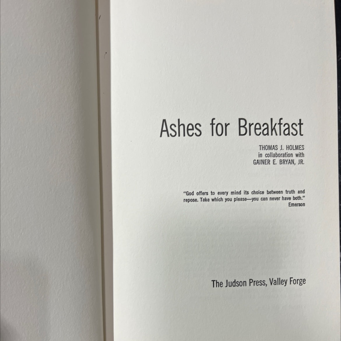 ashes for breakfast book, by thomas j. holmes, gainer e. bryan, jr., 1969 Hardcover image 2