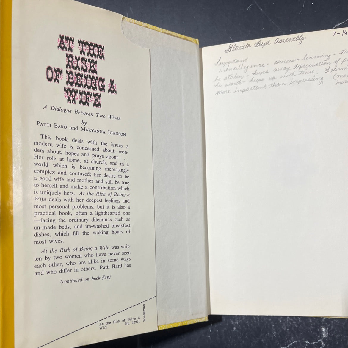 at the risk of being a wife book, by patti bard & maryanna johnson, 1971 Hardcover image 4