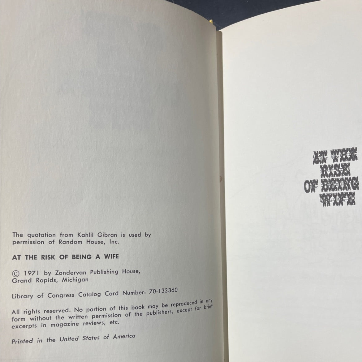 at the risk of being a wife book, by patti bard & maryanna johnson, 1971 Hardcover image 3