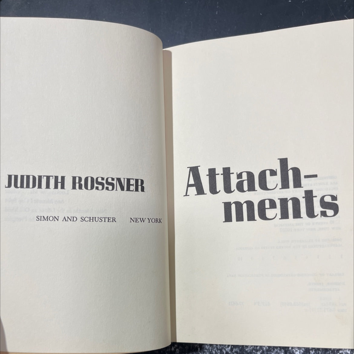 attachments book, by judith rossner, 1977 Hardcover image 2