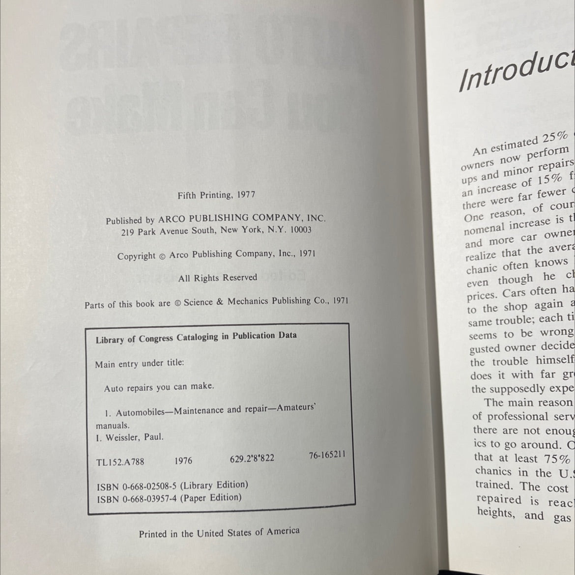 auto repairs you can make book, by Paul Weissler, 1977 Hardcover image 3