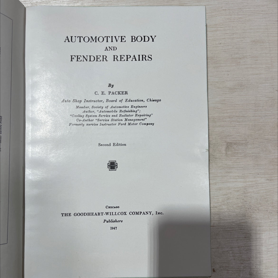 automotive body and fender repairs book, by C. E. packer, 1947 Leather, Antique image 2