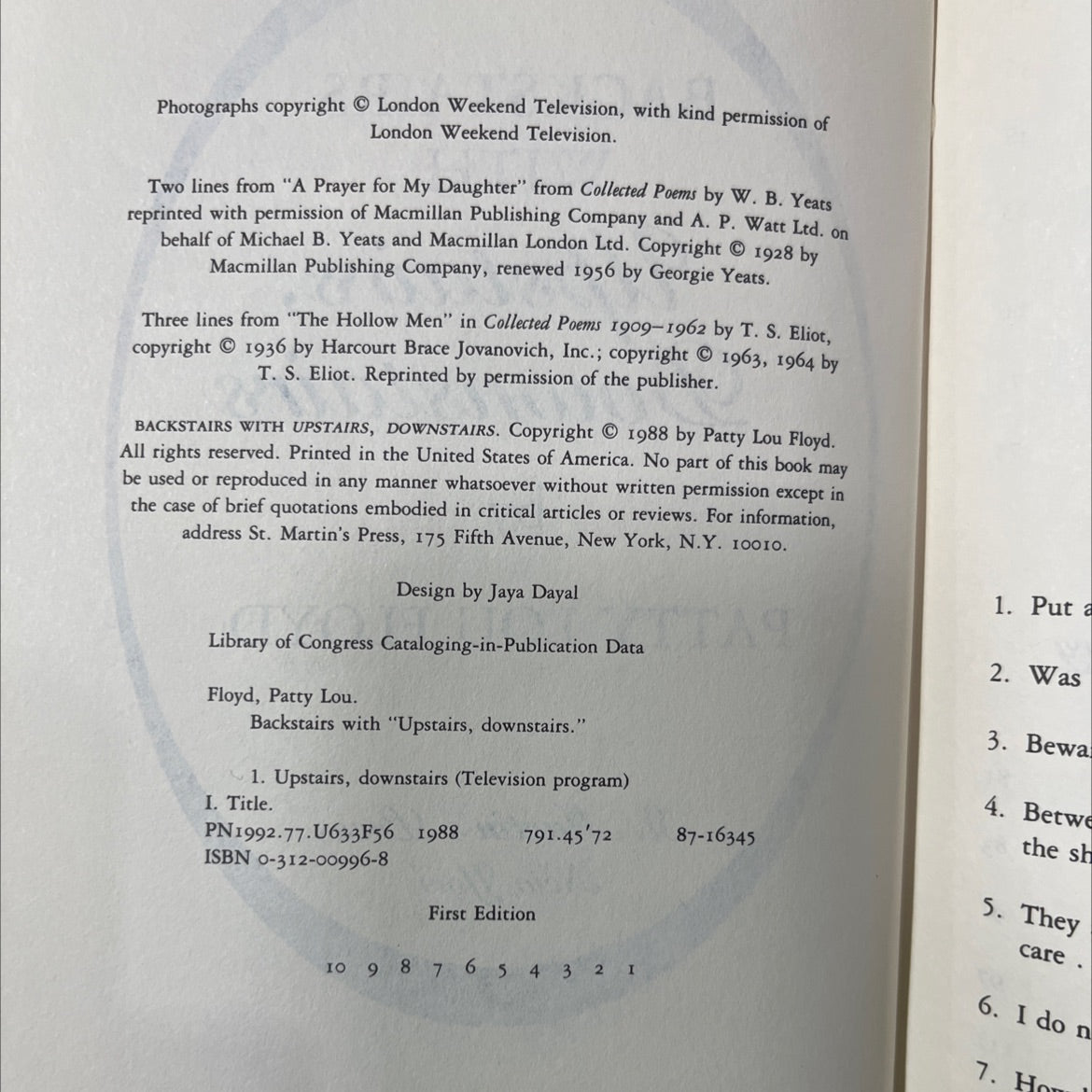 backstairs with upstairs, downstairs book, by patty lou floyd, 1988 Hardcover image 3