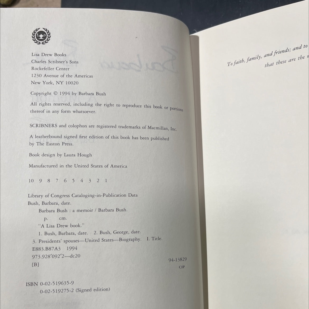 SIGNED barbara bush: a memoir book, by barbara bush, 1994 Hardcover image 3