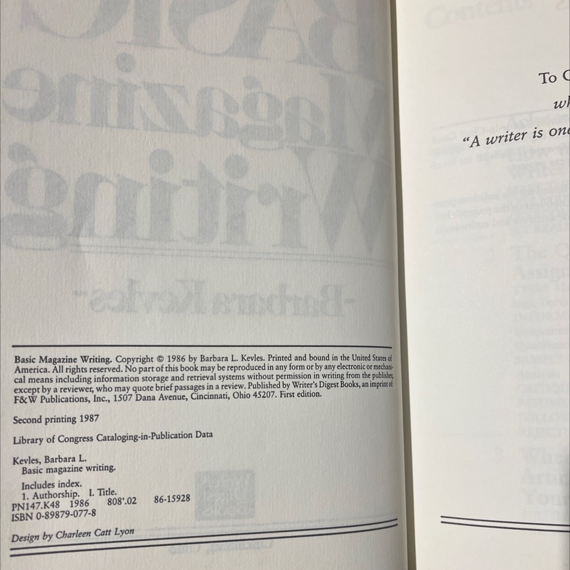 basic magazine writing book, by barbara kevles, 1986 Hardcover image 3