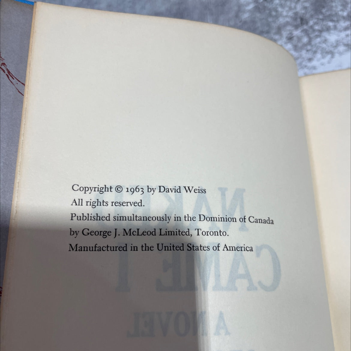 bea naked ldo't odi t came i a novel of rodin book, by David Weiss, 1963 Hardcover image 3