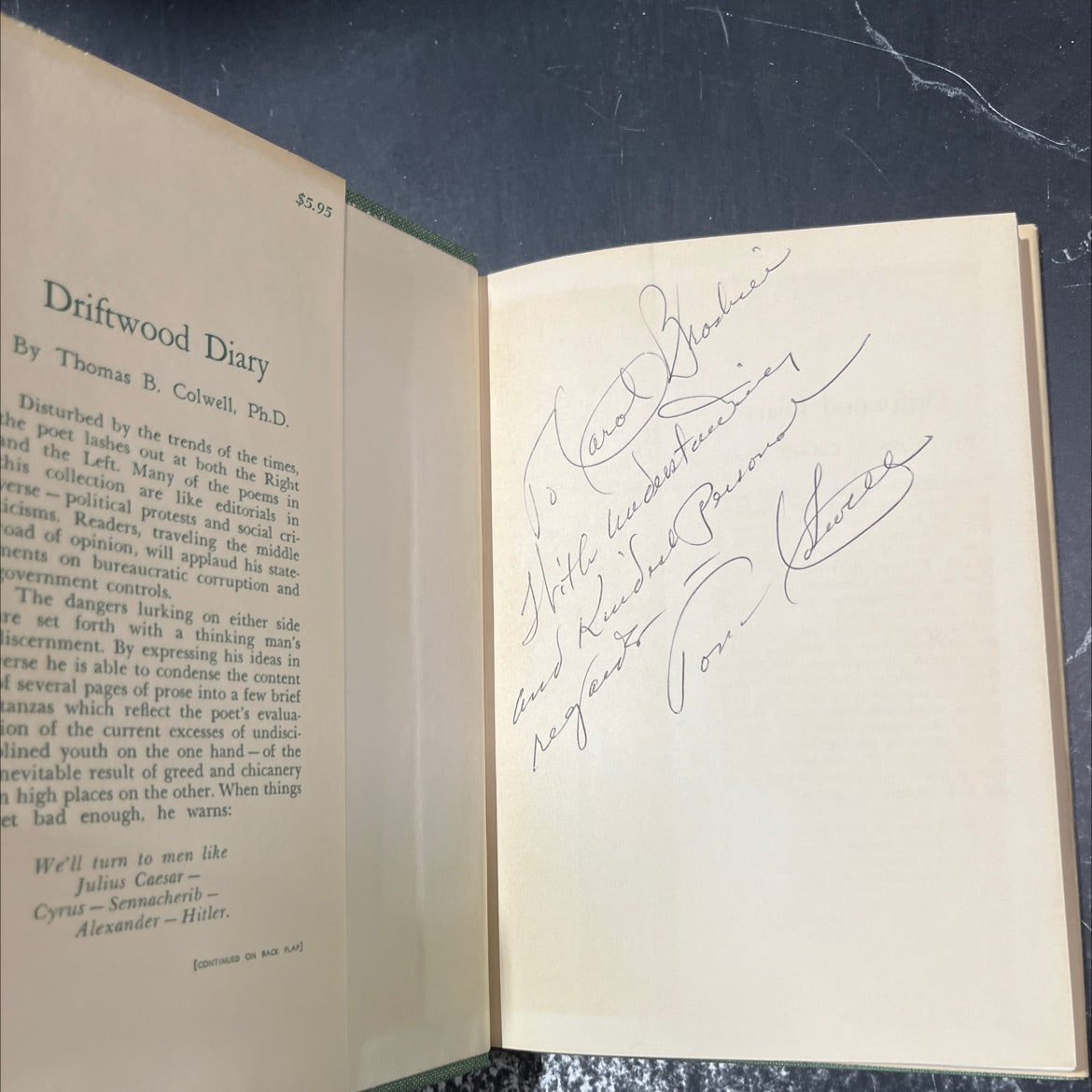 SIGNED beat driftwood diary book, by thomas b. colwell, ph.d., 1971 Hardcover, Vintage image 4