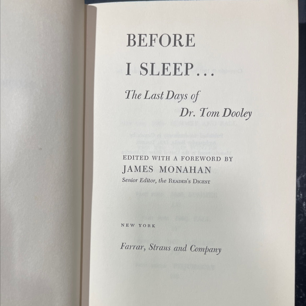 before i sleep... the last days of dr. tom dooley book, by unknown, 1961 Hardcover image 2